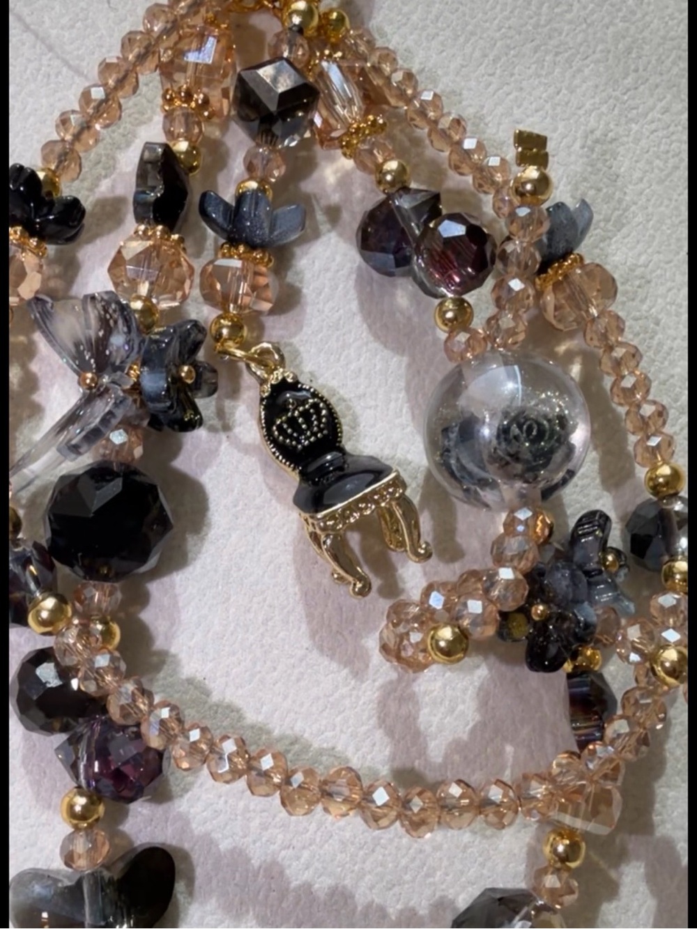 Elegant Gold and Smoke Multi-Strand Beadsd Purse Charm -